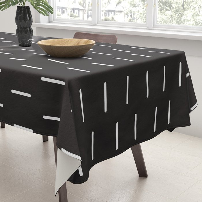 Modern Boho Minimal Pattern, Black and White Tablecloth Gallery Image 3