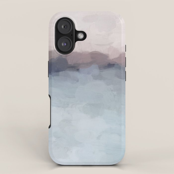 Blushing Seas - Pink Mauve Purple Navy Light Blue Abstract Painting Modern Ocean Waves Horizon iPhone Case Gallery Image 1