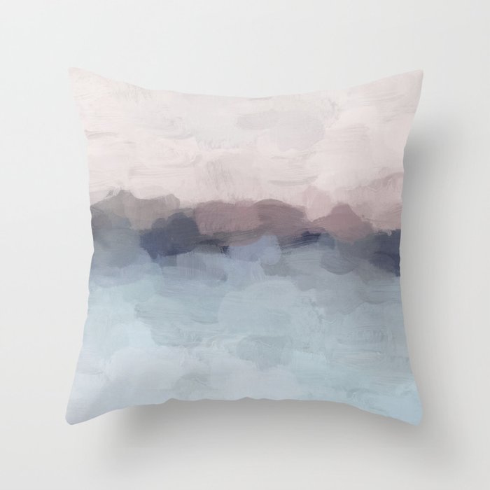Blushing Seas - Pink Mauve Purple Navy Light Blue Abstract Painting Modern Ocean Waves Horizon Throw Pillow Gallery Image 6