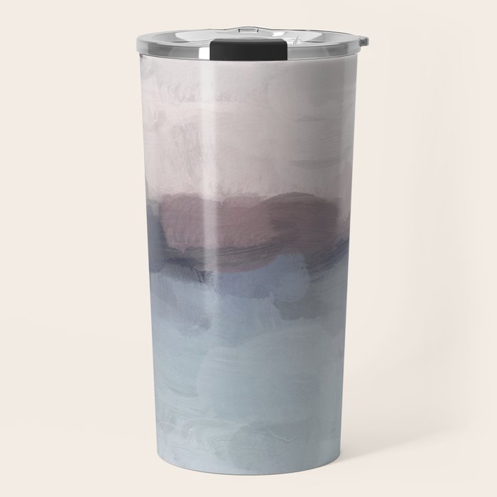 Blushing Seas - Pink Mauve Purple Navy Light Blue Abstract Painting Modern Ocean Waves Horizon Travel Mug Gallery Image 1
