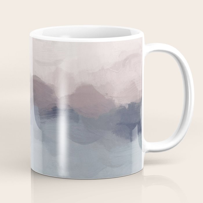 Blushing Seas - Pink Mauve Purple Navy Light Blue Abstract Painting Modern Ocean Waves Horizon Coffee Mug Gallery Image 1