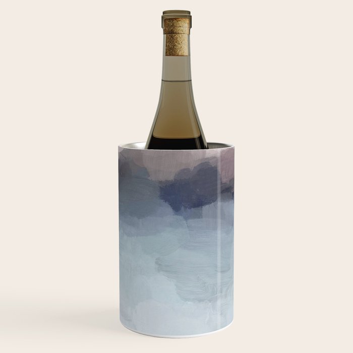 Blushing Seas - Pink Mauve Purple Navy Light Blue Abstract Painting Modern Ocean Waves Horizon Wine Chiller Gallery Image 2