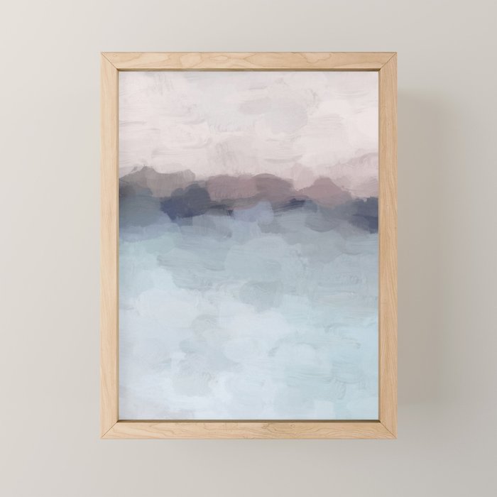 Blushing Seas - Pink Mauve Purple Navy Light Blue Abstract Painting Modern Ocean Waves Horizon Mini Art Print Gallery Image 1