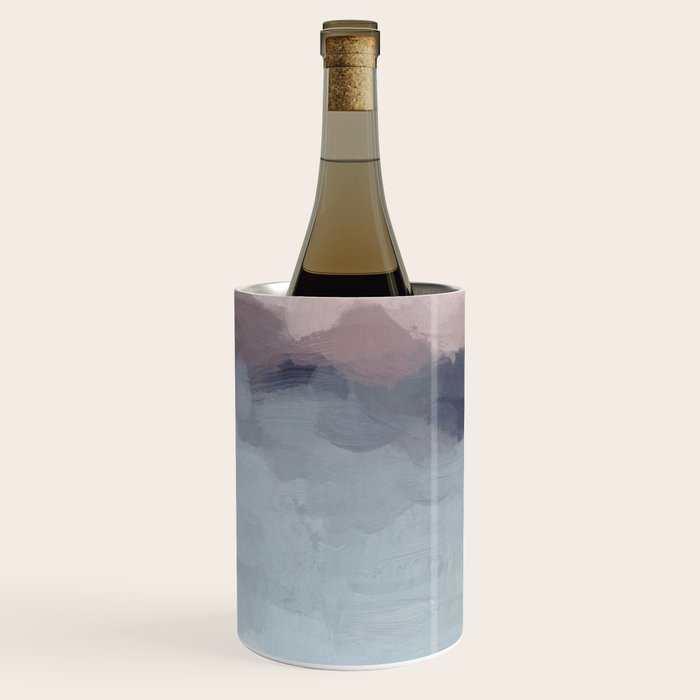 Blushing Seas - Pink Mauve Purple Navy Light Blue Abstract Painting Modern Ocean Waves Horizon Wine Chiller Gallery Image 3