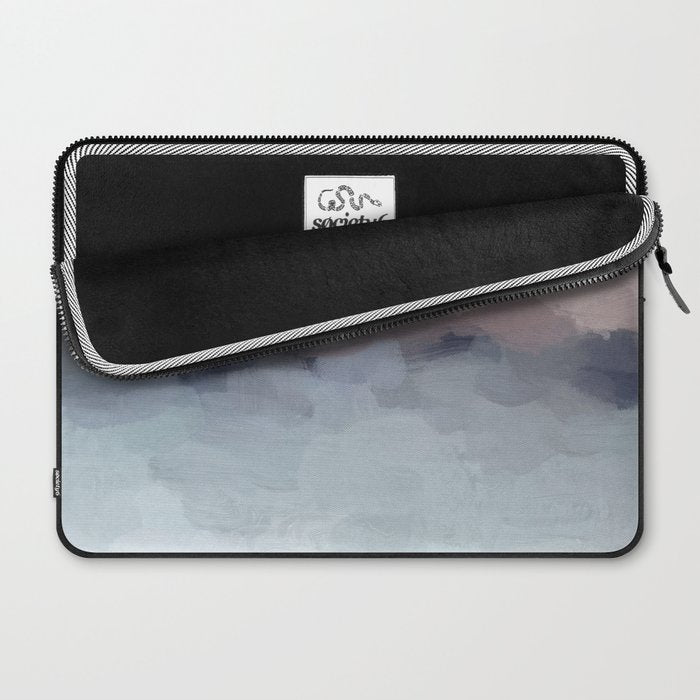 Blushing Seas - Pink Mauve Purple Navy Light Blue Abstract Painting Modern Ocean Waves Horizon Laptop Sleeve Gallery Image 2