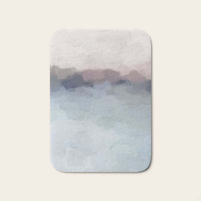 Blushing Seas - Pink Mauve Purple Navy Light Blue Abstract Painting Modern Ocean Waves Horizon Bath Mat Gallery Image 1