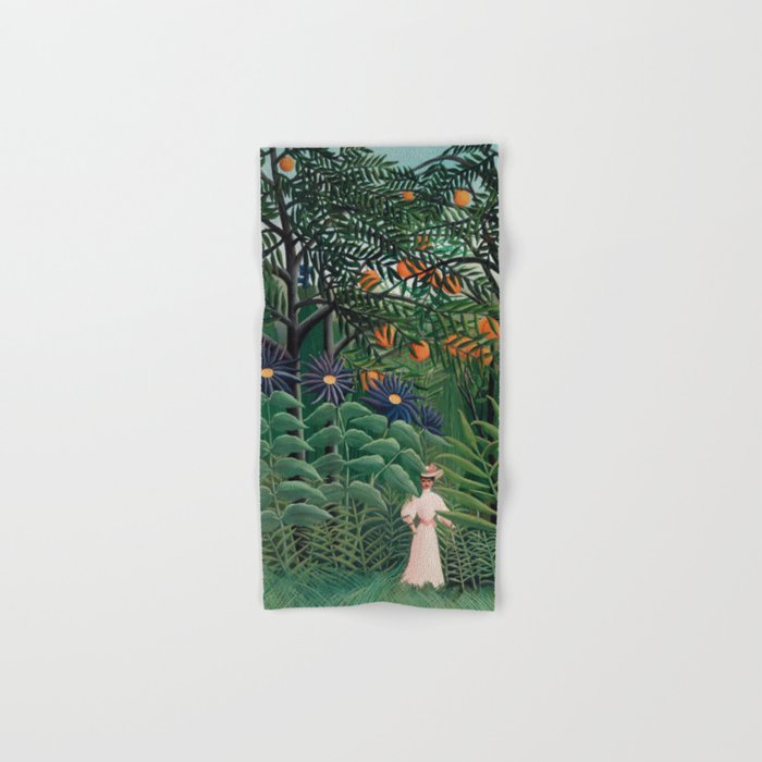 Woman Walking in an Exotic Forest (Femme se promenant dans une foreÌt exotique) (1905) by Henri Rousseau.  Bath Towel Gallery Image 1
