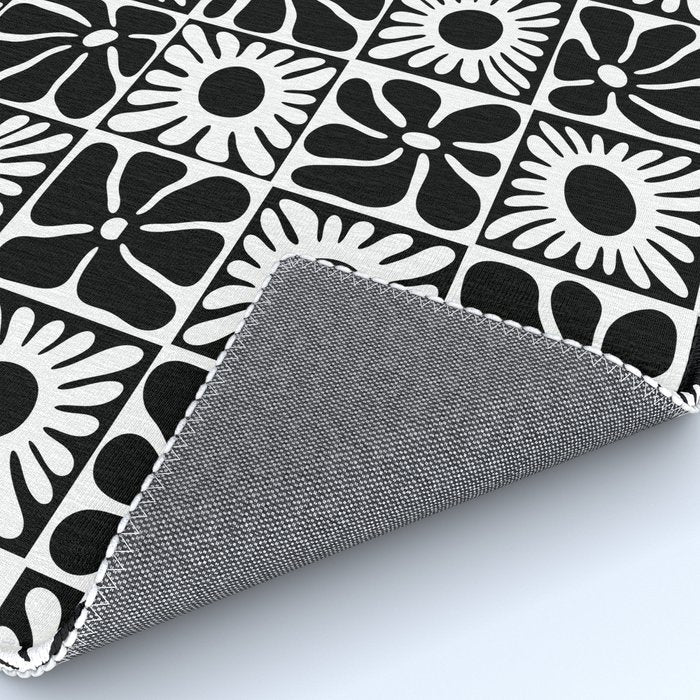 Black and white retro flower art pattern Rug Gallery Image 4