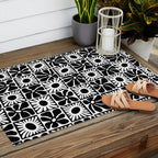 Black and white retro flower art pattern Outdoor Rug Gallery Image 2