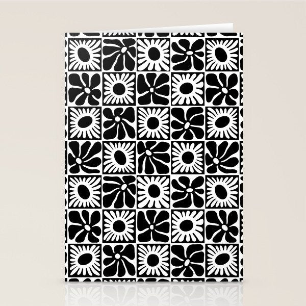 Black and white retro flower art pattern Stationery Card Gallery Image 1
