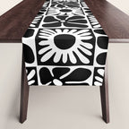 Black and white retro flower art pattern Table Runner Gallery Image 1