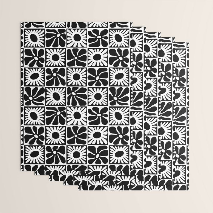 Black and white retro flower art pattern Wrapping Paper Gallery Image 3