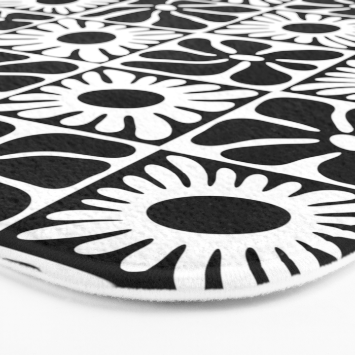 Black and white retro flower art pattern Bath Mat Gallery Image 3