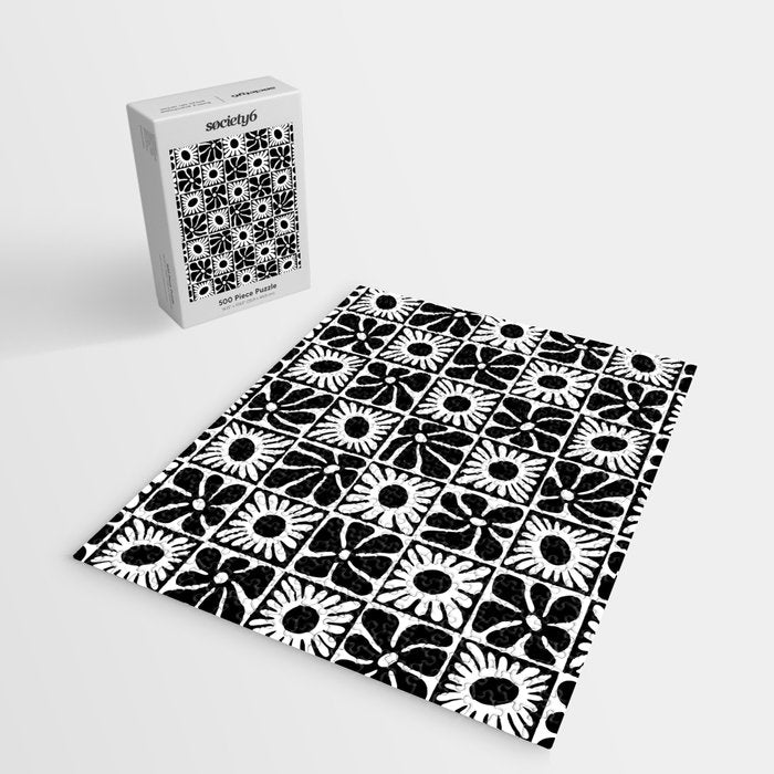 Black and white retro flower art pattern Jigsaw Puzzle Gallery Image 2