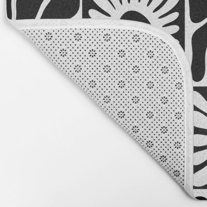 Black and white retro flower art pattern Bath Mat Gallery Image 2