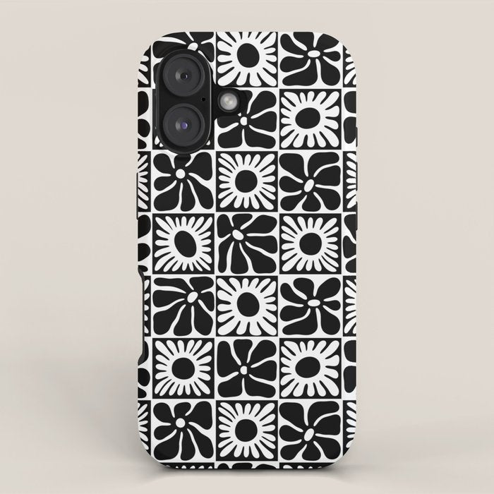 Black and white retro flower art pattern iPhone Case Gallery Image 1