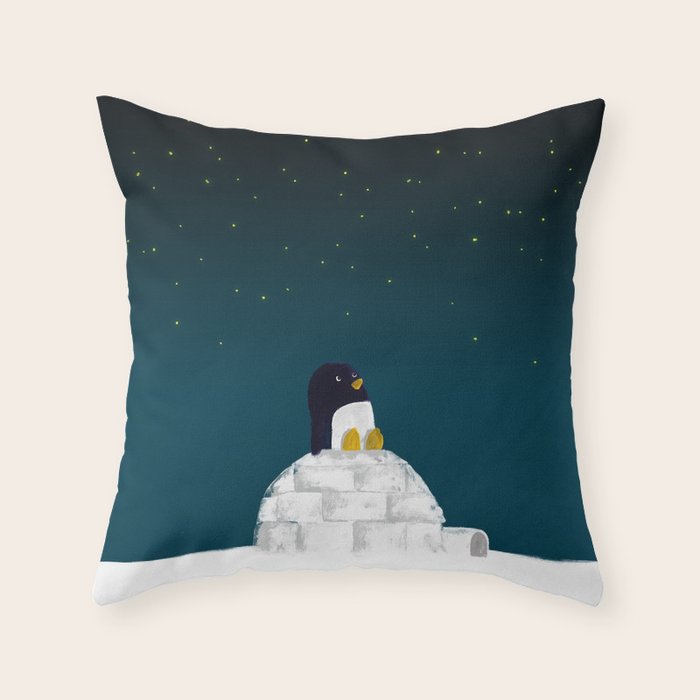 Star gazing - Penguin's dream of flying Throw Pillow Gallery Image 6