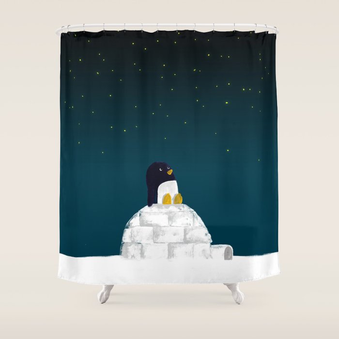 Star gazing - Penguin's dream of flying Shower Curtain Gallery Image 1