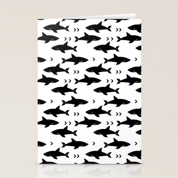 Sharks - shark week trendy black and white minimal kids pattern print Stationery Card Gallery Image 2
