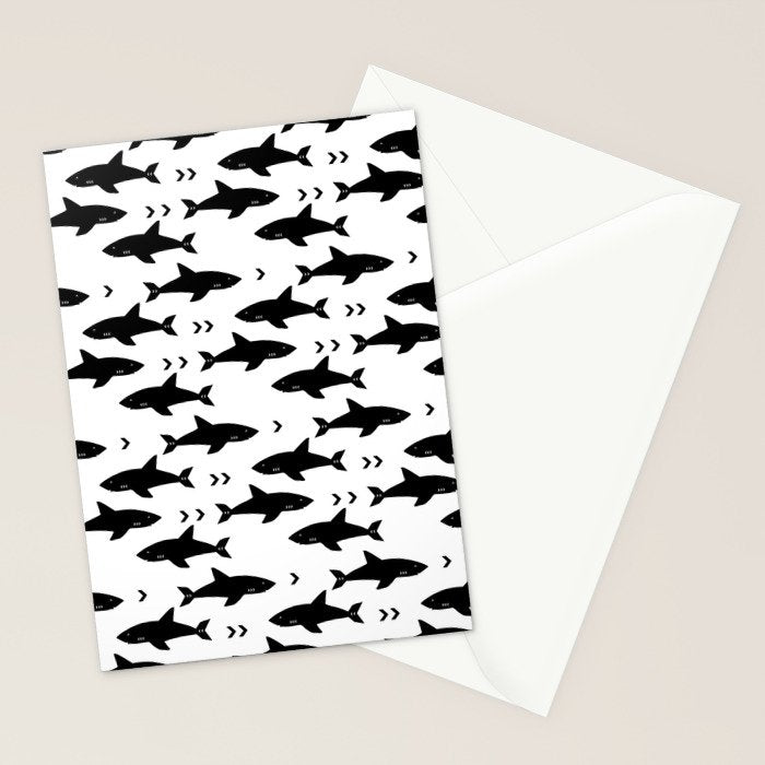 Sharks - shark week trendy black and white minimal kids pattern print Stationery Card Gallery Image 2