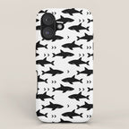 Sharks - shark week trendy black and white minimal kids pattern print iPhone Case Gallery Image 1