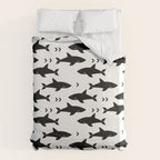 Sharks - shark week trendy black and white minimal kids pattern print Duvet Cover Gallery Image 6