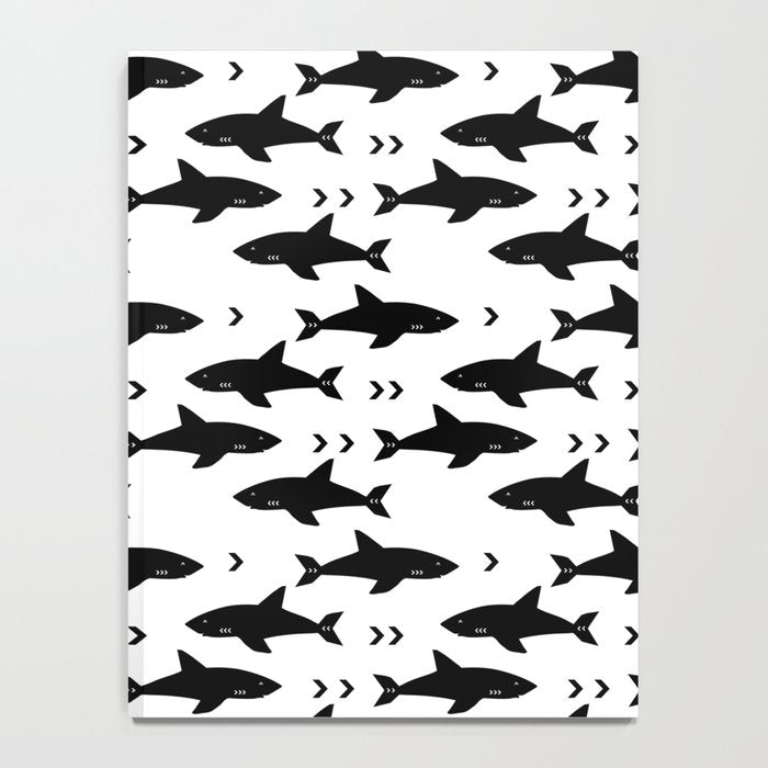 Sharks - shark week trendy black and white minimal kids pattern print Notebook Gallery Image 4