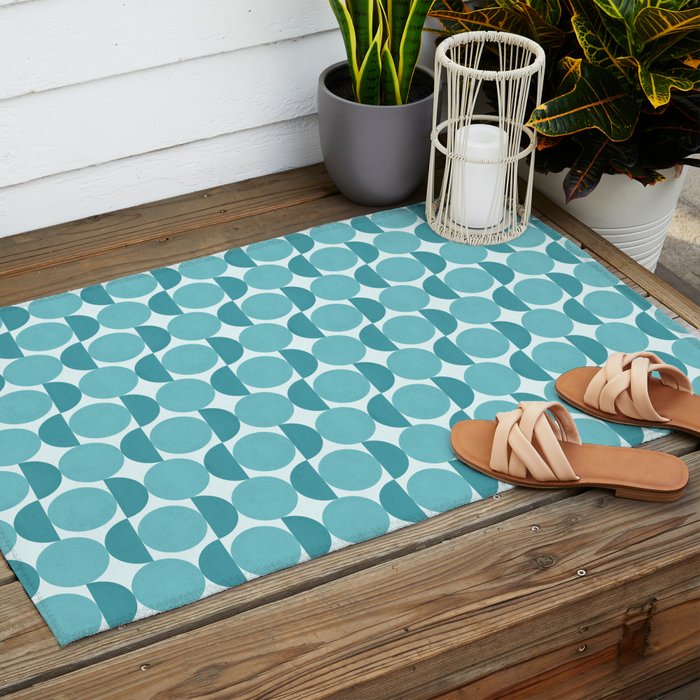 Mid Century Modern Geometric Shapes Aqua Blue Outdoor Rug Gallery Image 2
