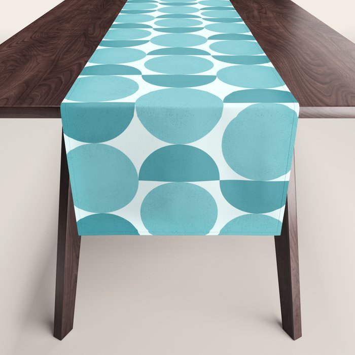 Mid Century Modern Geometric Shapes Aqua Blue Table Runner Gallery Image 1