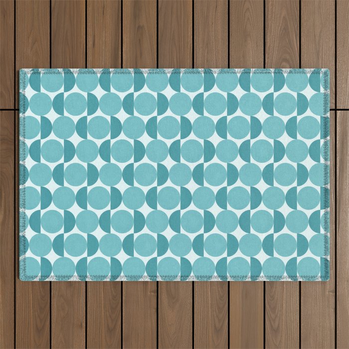 Mid Century Modern Geometric Shapes Aqua Blue Outdoor Rug Gallery Image 1