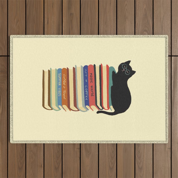 Hidden cat 31 reading books  Outdoor Rug Gallery Image 1