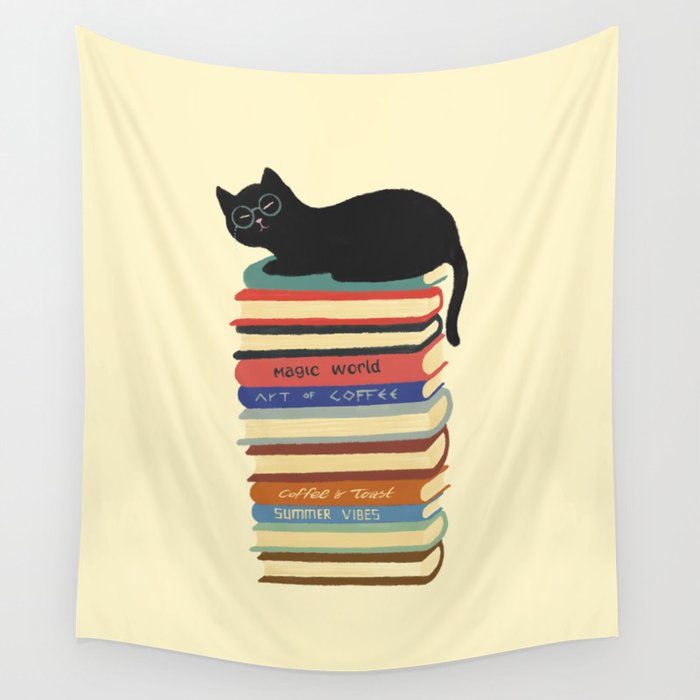 Hidden cat 31 reading books  Wall Tapestry Gallery Image 4