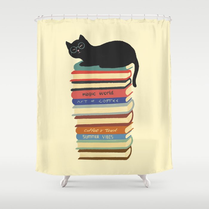 Hidden cat 31 reading books  Shower Curtain Gallery Image 1