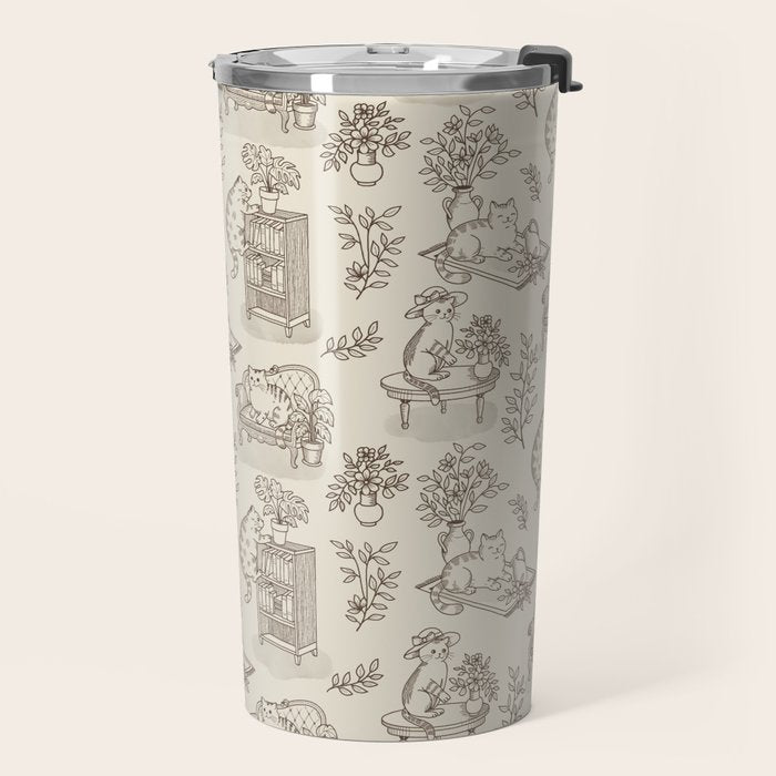 Chonky Cats Toile de Jouy Travel Mug Gallery Image 2