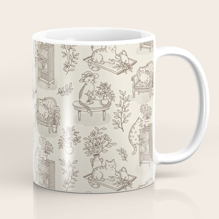Chonky Cats Toile de Jouy Coffee Mug Gallery Image 1