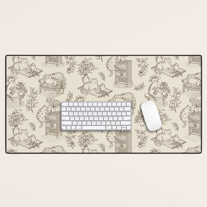 Chonky Cats Toile de Jouy Desk Mat Gallery Image 1