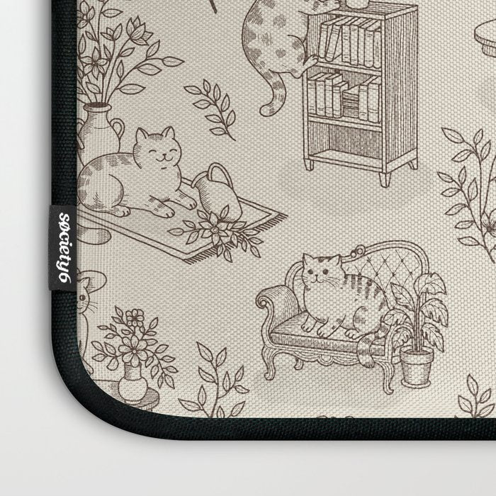 Chonky Cats Toile de Jouy Laptop Sleeve Gallery Image 3