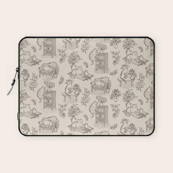 Chonky Cats Toile de Jouy Laptop Sleeve Gallery Image 1