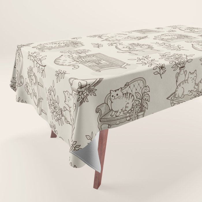 Chonky Cats Toile de Jouy Tablecloth Gallery Image 1