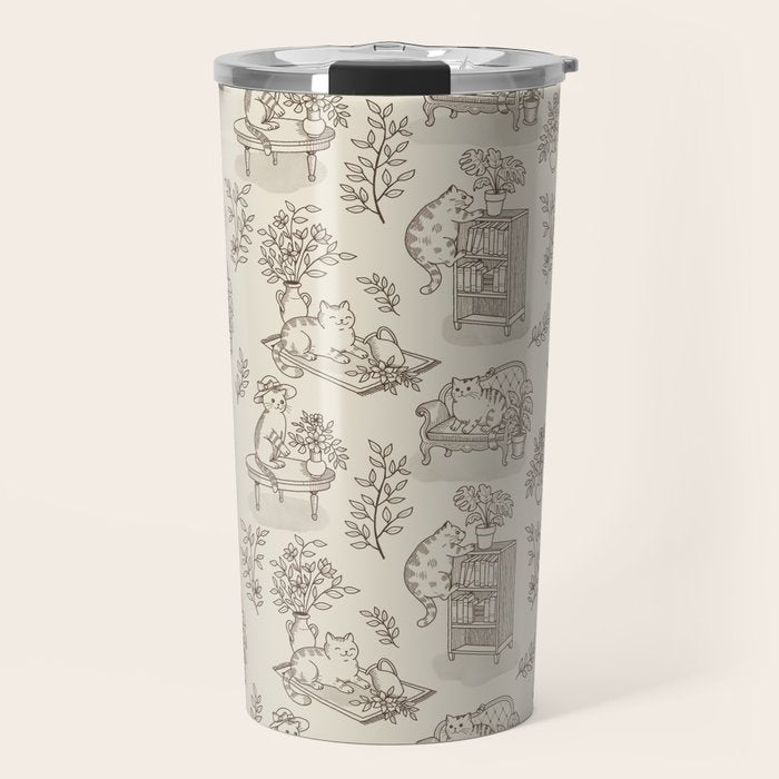 Chonky Cats Toile de Jouy Travel Mug Gallery Image 1