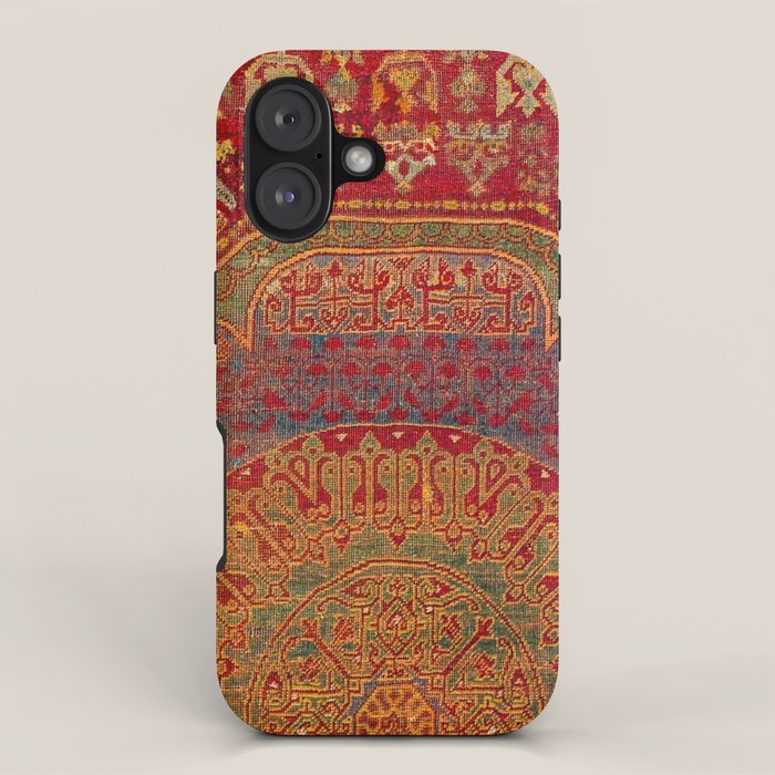 Bohemian Medallion VI // 15th Century Old Distressed Red Green Blue Coloful Ornate Rug Pattern iPhone Case Gallery Image 1