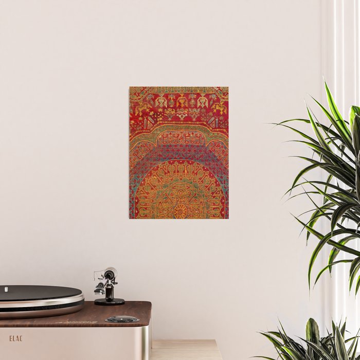 Bohemian Medallion VI // 15th Century Old Distressed Red Green Blue Coloful Ornate Rug Pattern Poster Gallery Image 2