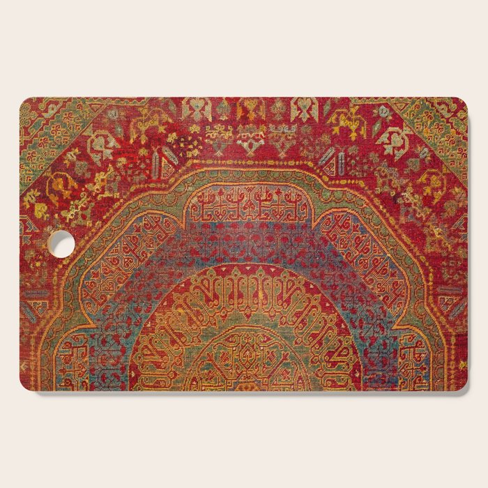 Bohemian Medallion VI // 15th Century Old Distressed Red Green Blue Coloful Ornate Rug Pattern Cutting Board Gallery Image 1