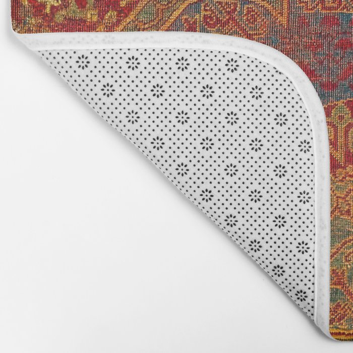 Bohemian Medallion VI // 15th Century Old Distressed Red Green Blue Coloful Ornate Rug Pattern Bath Mat Gallery Image 2