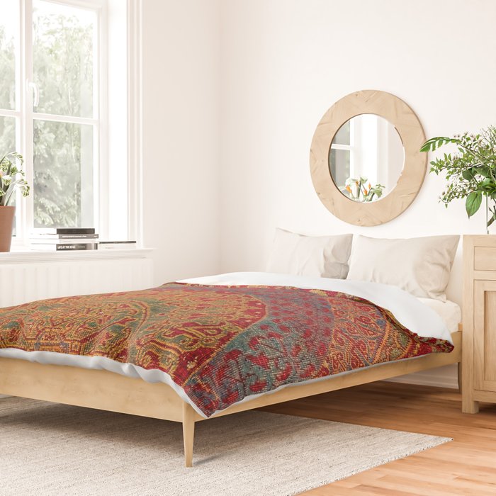 Bohemian Medallion VI // 15th Century Old Distressed Red Green Blue Coloful Ornate Rug Pattern Duvet Cover Gallery Image 2