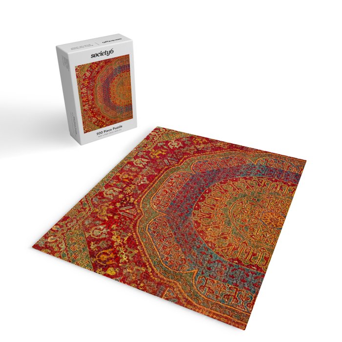 Bohemian Medallion VI // 15th Century Old Distressed Red Green Blue Coloful Ornate Rug Pattern Jigsaw Puzzle Gallery Image 2