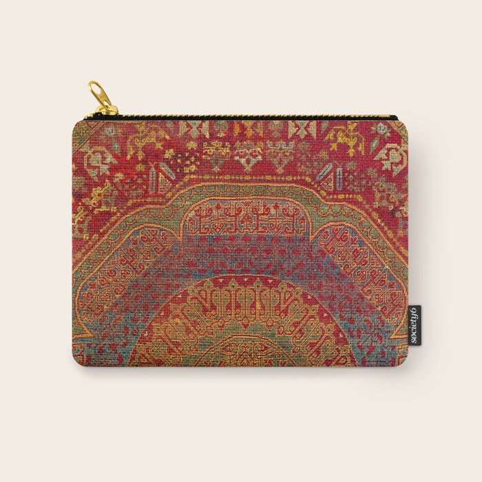 Bohemian Medallion VI // 15th Century Old Distressed Red Green Blue Coloful Ornate Rug Pattern Carry All Pouch Gallery Image 1