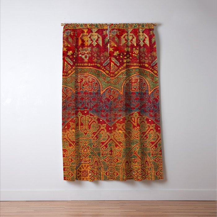Bohemian Medallion VI // 15th Century Old Distressed Red Green Blue Coloful Ornate Rug Pattern Window Curtain Gallery Image 3