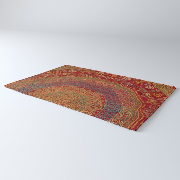 Bohemian Medallion VI // 15th Century Old Distressed Red Green Blue Coloful Ornate Rug Pattern Rug Gallery Image 3