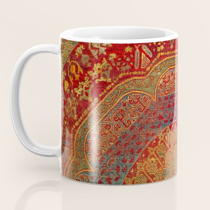 Bohemian Medallion VI // 15th Century Old Distressed Red Green Blue Coloful Ornate Rug Pattern Coffee Mug Gallery Image 3